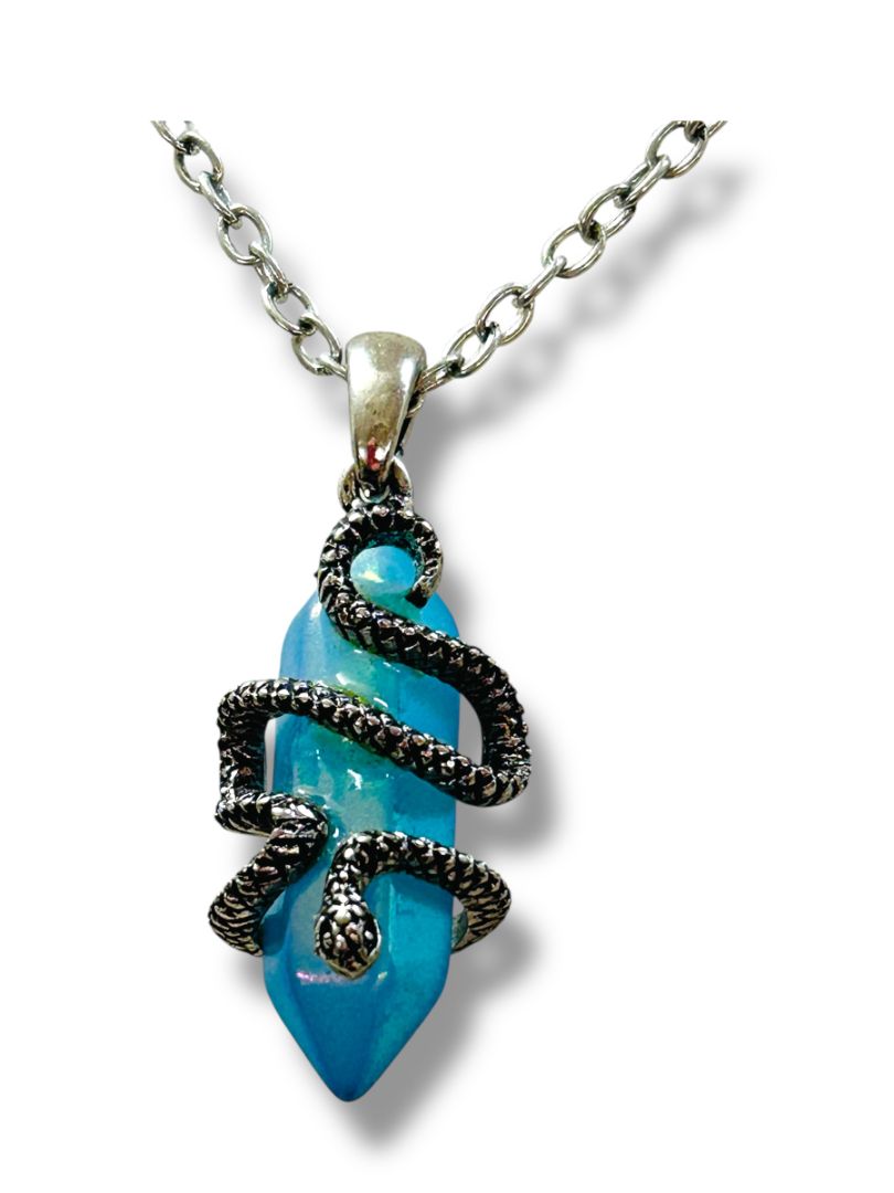 Lot of 2 Silvertone Necklaces 16-19" Mermaid Blue Crystal Snake