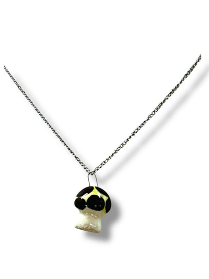 Silvertone 15" Necklace with Ceramic Mushroom Pendant .75"
