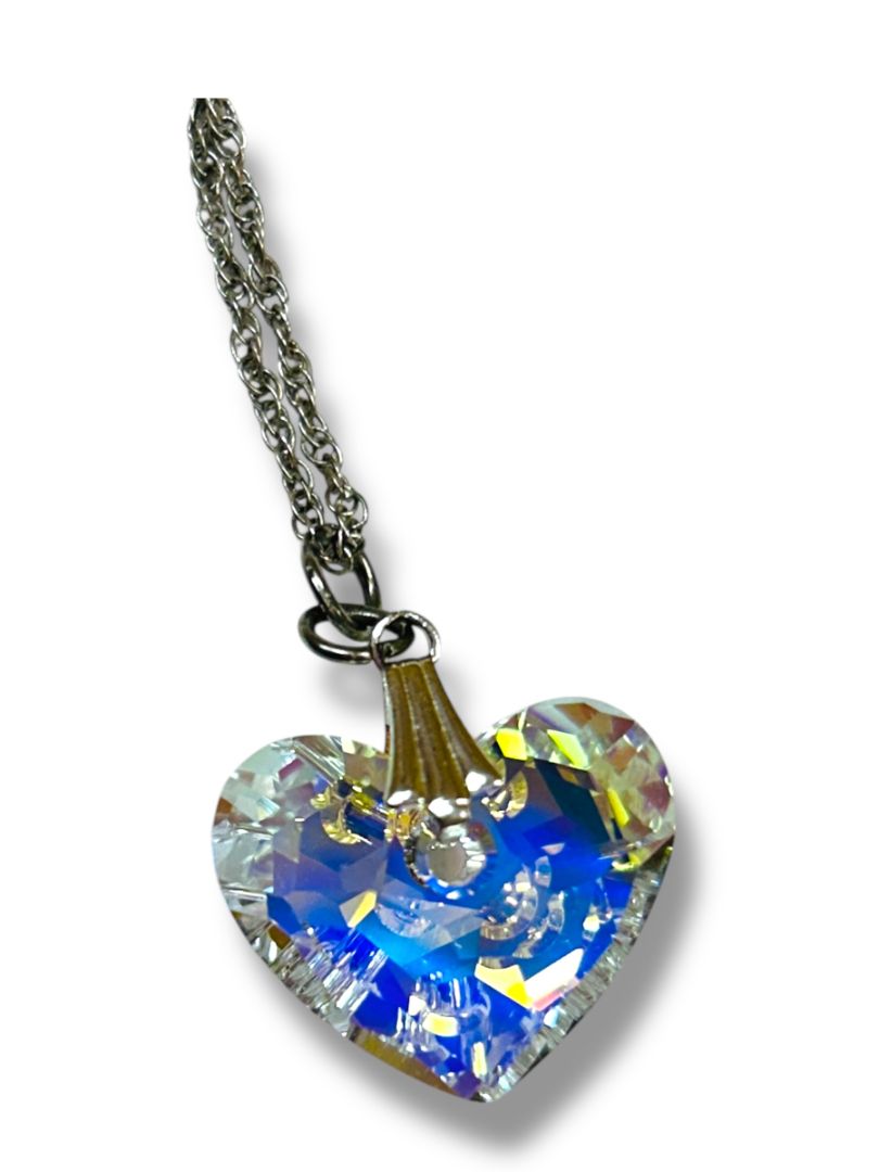 Lot of 2 Silvertone Heart Pendant Necklaces Pink Clear 16-18"