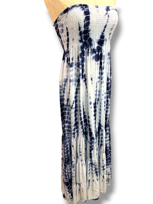 Large Raviva Womens Smocked Bodice Tie Dye Maxidress Strapless Soft
