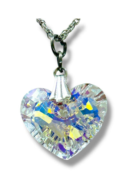 Lot of 2 Silvertone Heart Pendant Necklaces Pink Clear 16-18"