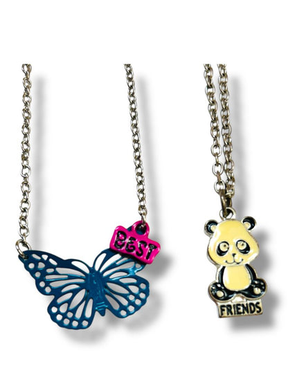 Lot of 2 Silvertone Pendant Necklaces 15-17.5" Panda Butterfly