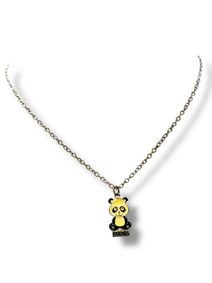 Lot of 2 Silvertone Pendant Necklaces 15-17.5" Panda Butterfly