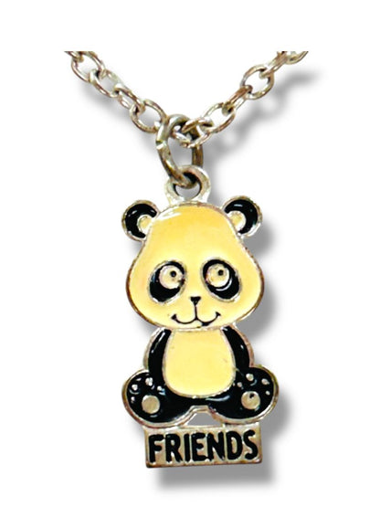 Lot of 2 Silvertone Pendant Necklaces 15-17.5" Panda Butterfly