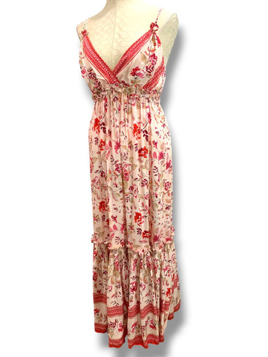 Small Blue Rain Pink Floral Maxidress Spaghetti Strap Romantic