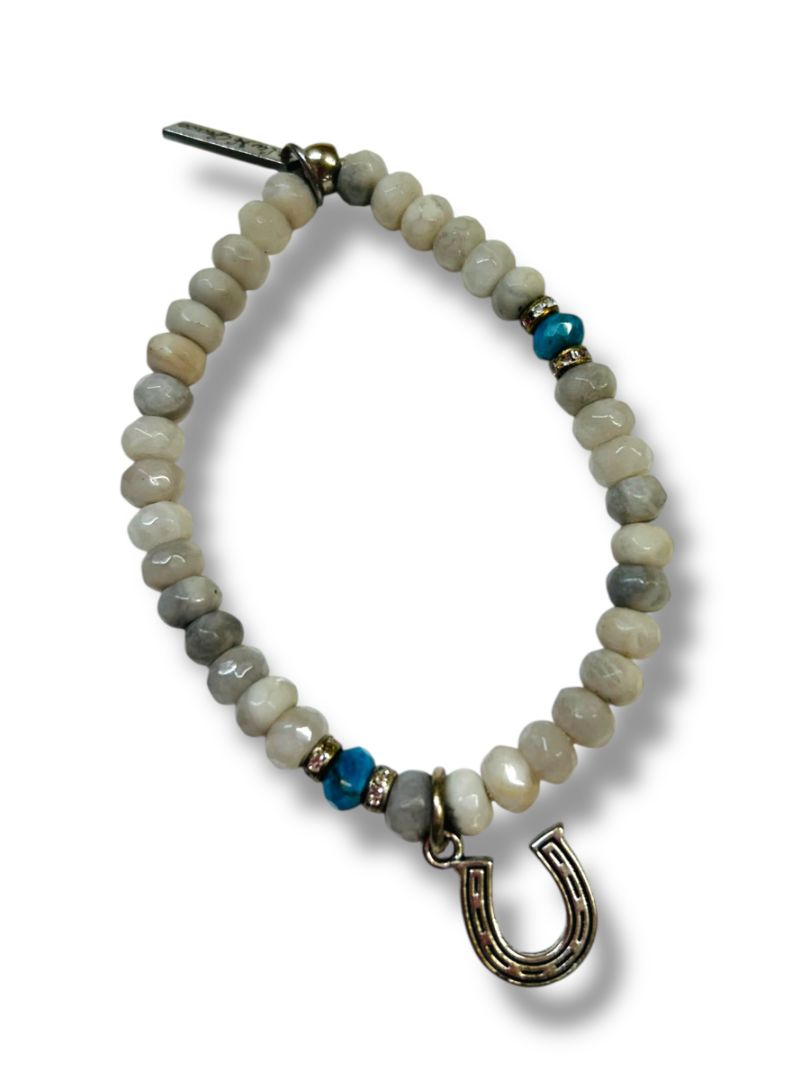Liv N Grace Stretch Stone Beaded Bracelet Horseshoe Charm