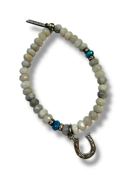 Liv N Grace Stretch Stone Beaded Bracelet Horseshoe Charm
