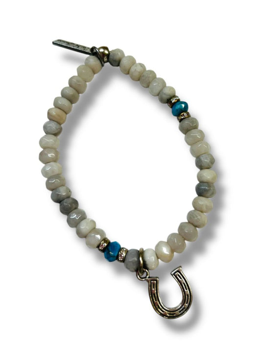 Liv N Grace Stretch Stone Beaded Bracelet Horseshoe Charm