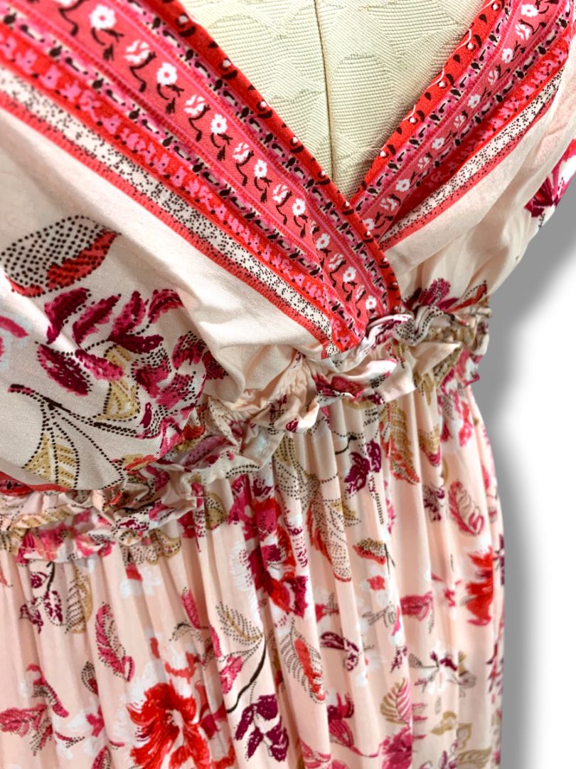 Small Blue Rain Pink Floral Maxidress Spaghetti Strap Romantic