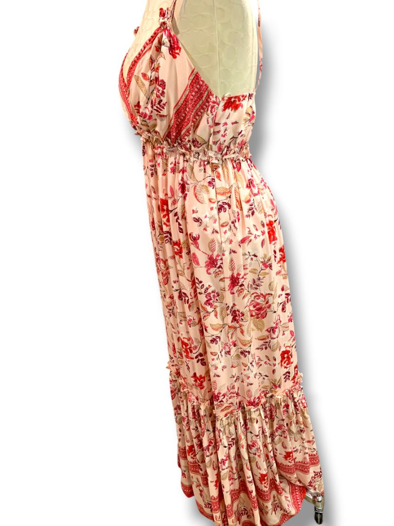 Small Blue Rain Pink Floral Maxidress Spaghetti Strap Romantic