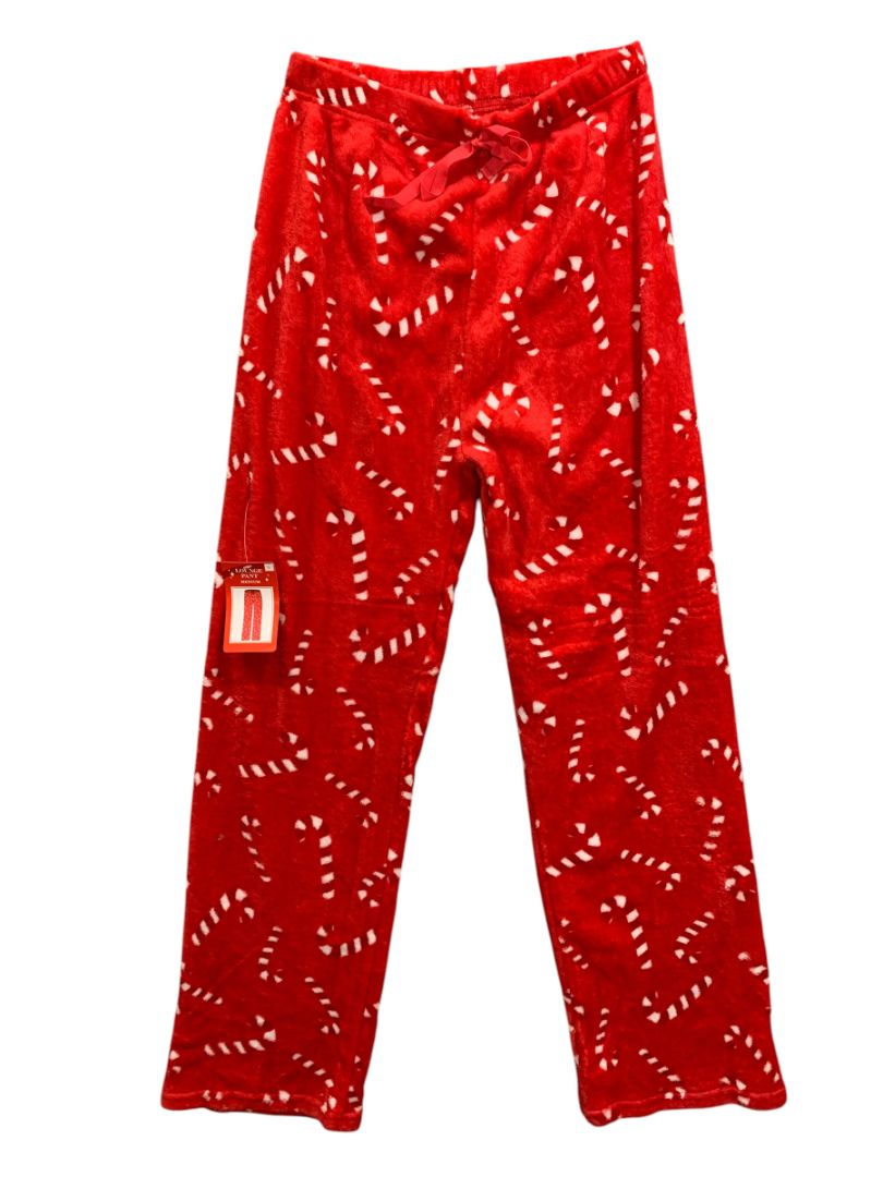 Medium Retro Candy Cane Womens Fleece Holiday Christmas Pull On Sleep Pants