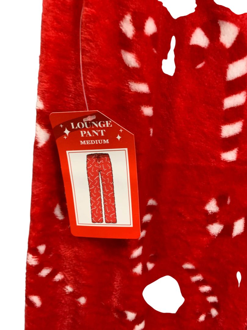 Medium Retro Candy Cane Womens Fleece Holiday Christmas Pull On Sleep Pants