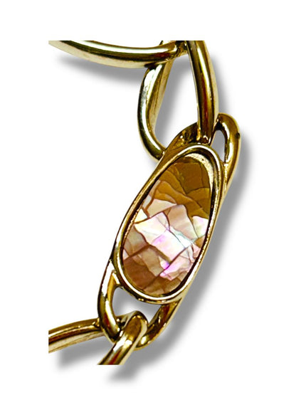 Vintage Signed Liz Claiborne Goldtone Link Bracelet Pink 7" Foldover Clasp