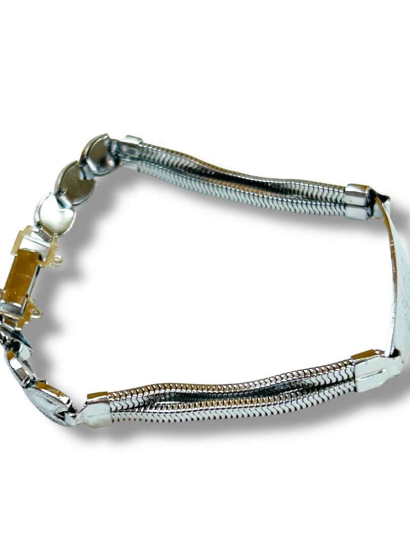 Silvertone ID Bracelet "Ada" Engraved Hearts Design 7.75"