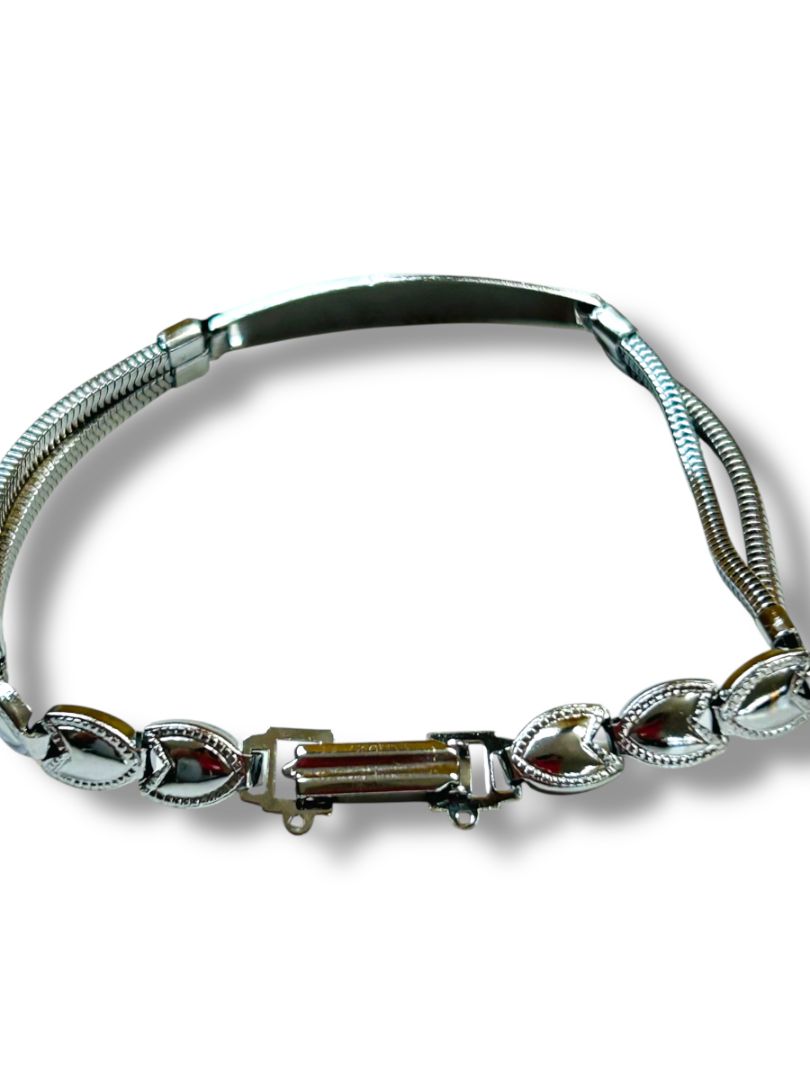 Silvertone ID Bracelet "Ada" Engraved Hearts Design 7.75"