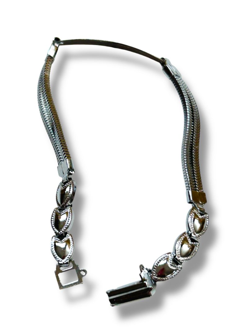 Silvertone ID Bracelet "Ada" Engraved Hearts Design 7.75"