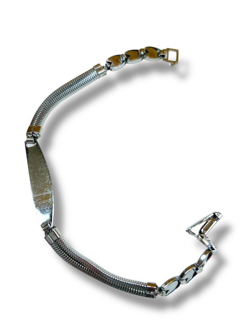 Silvertone ID Bracelet "Ada" Engraved Hearts Design 7.75"