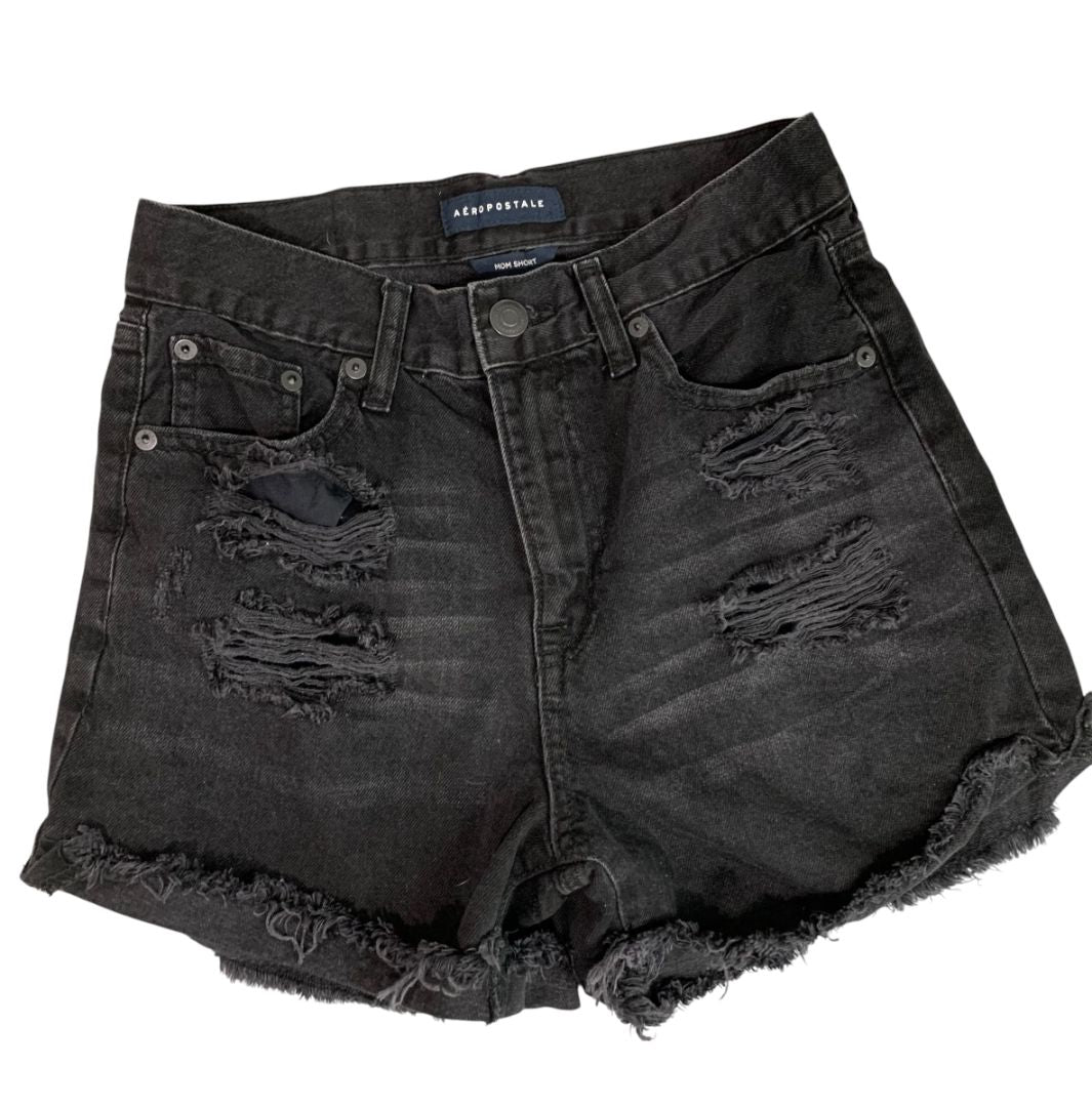 Size 0 Aeropostale Mom Short Distressed Black Jean Shorts Denim Womens