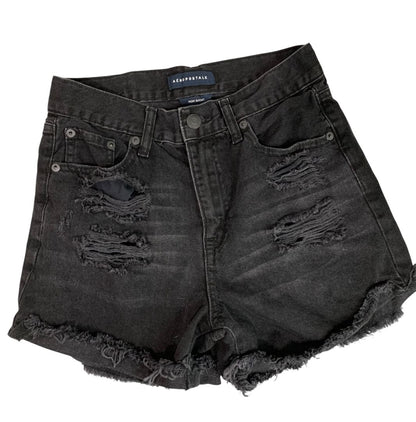 Size 0 Aeropostale Mom Short Distressed Black Jean Shorts Denim Womens