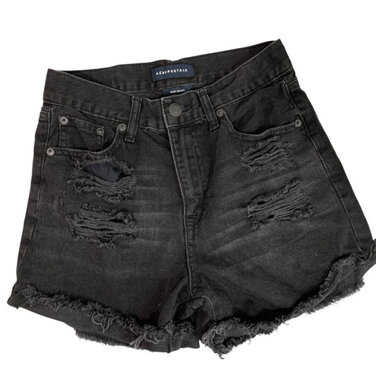 Size 0 Aeropostale Mom Short Distressed Black Jean Shorts Denim Womens