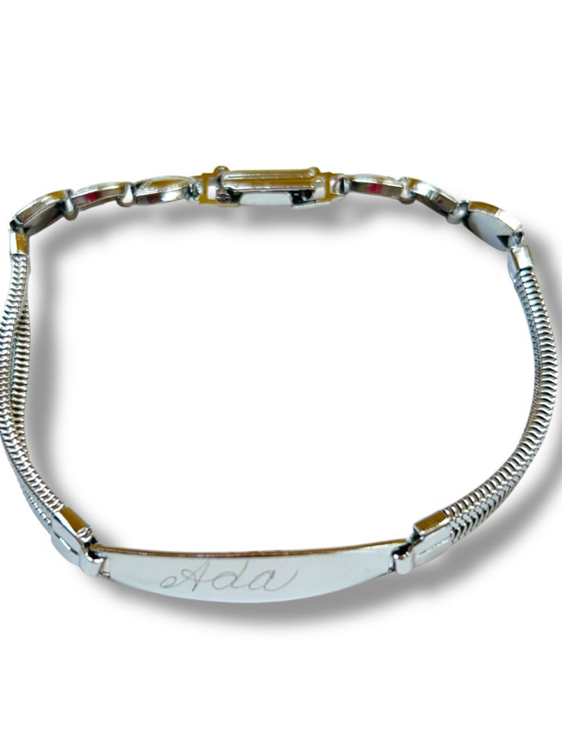 Silvertone ID Bracelet "Ada" Engraved Hearts Design 7.75"