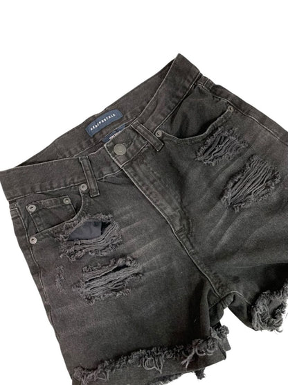 Size 0 Aeropostale Mom Short Distressed Black Jean Shorts Denim Womens