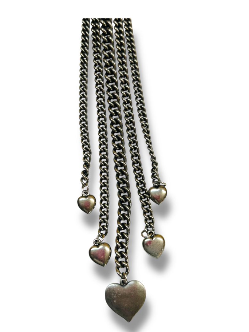 Silvertone Pewter Color Oversize Brooch Pin Fringe Hearts 9.5"