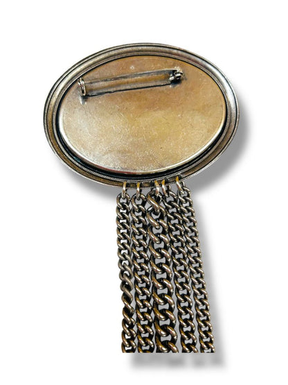 Silvertone Pewter Color Oversize Brooch Pin Fringe Hearts 9.5"