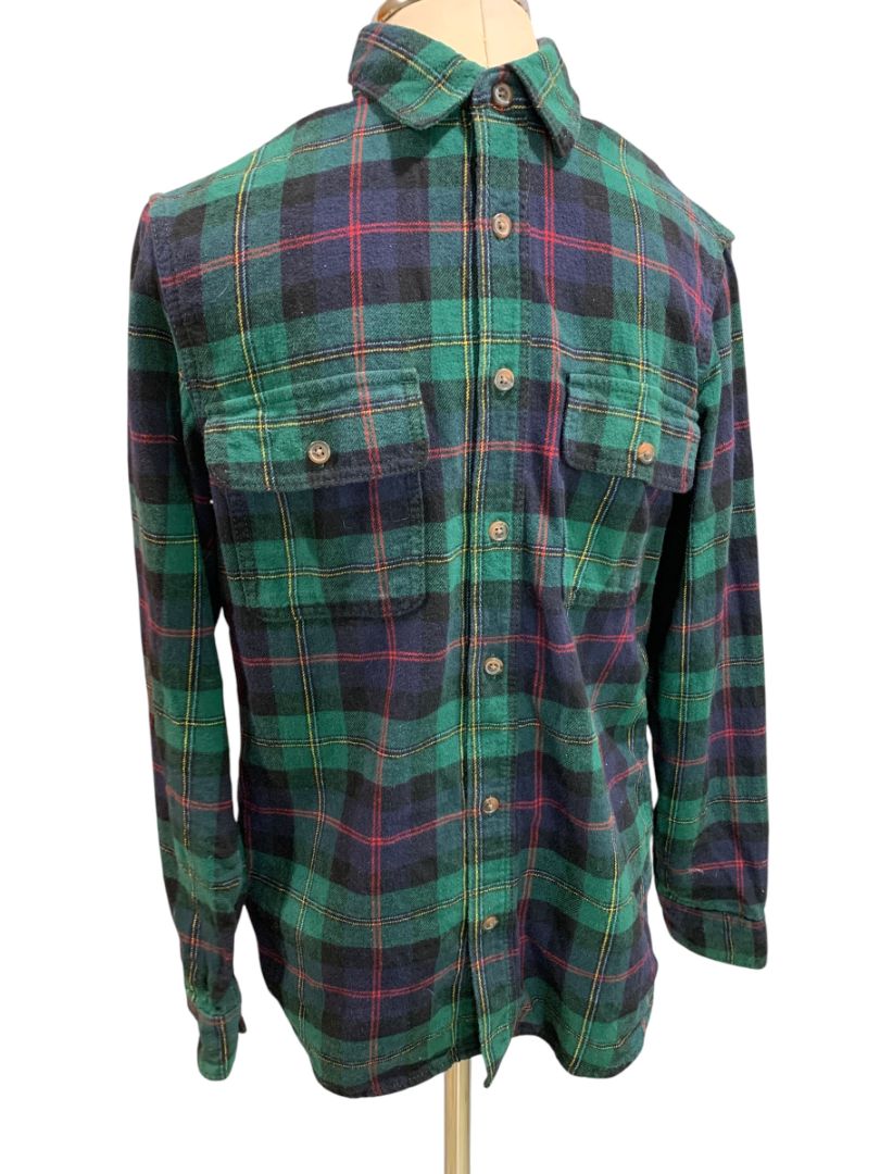 Small Old Navy Mens Regular Fit Double Brushed Green Plaid Flannel Shirt