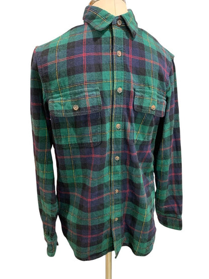 Small Old Navy Mens Regular Fit Double Brushed Green Plaid Flannel Shirt