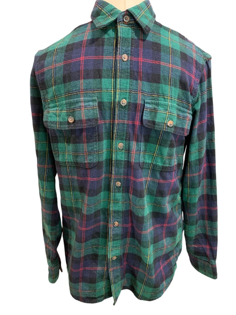 Small Old Navy Mens Regular Fit Double Brushed Green Plaid Flannel Shirt