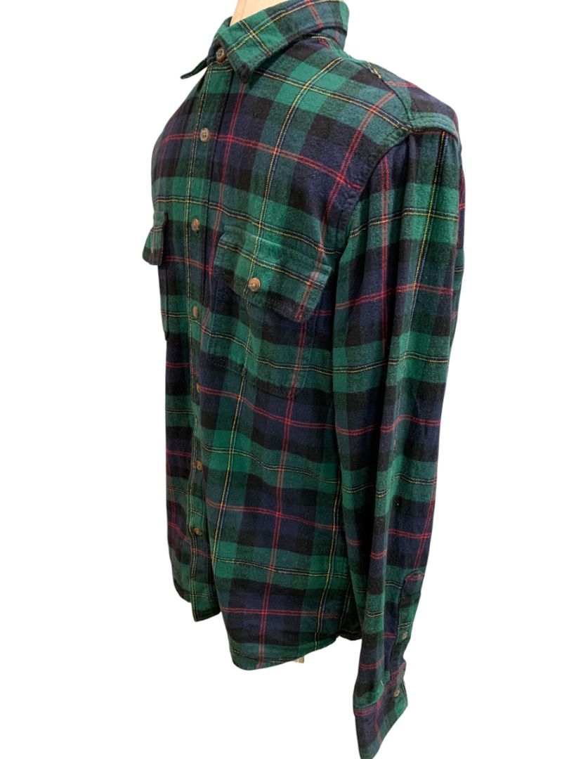 Small Old Navy Mens Regular Fit Double Brushed Green Plaid Flannel Shirt