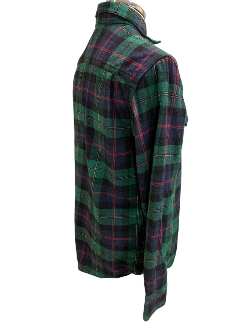 Small Old Navy Mens Regular Fit Double Brushed Green Plaid Flannel Shirt