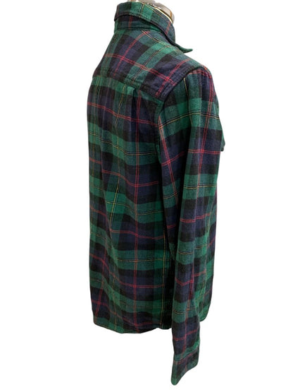Small Old Navy Mens Regular Fit Double Brushed Green Plaid Flannel Shirt