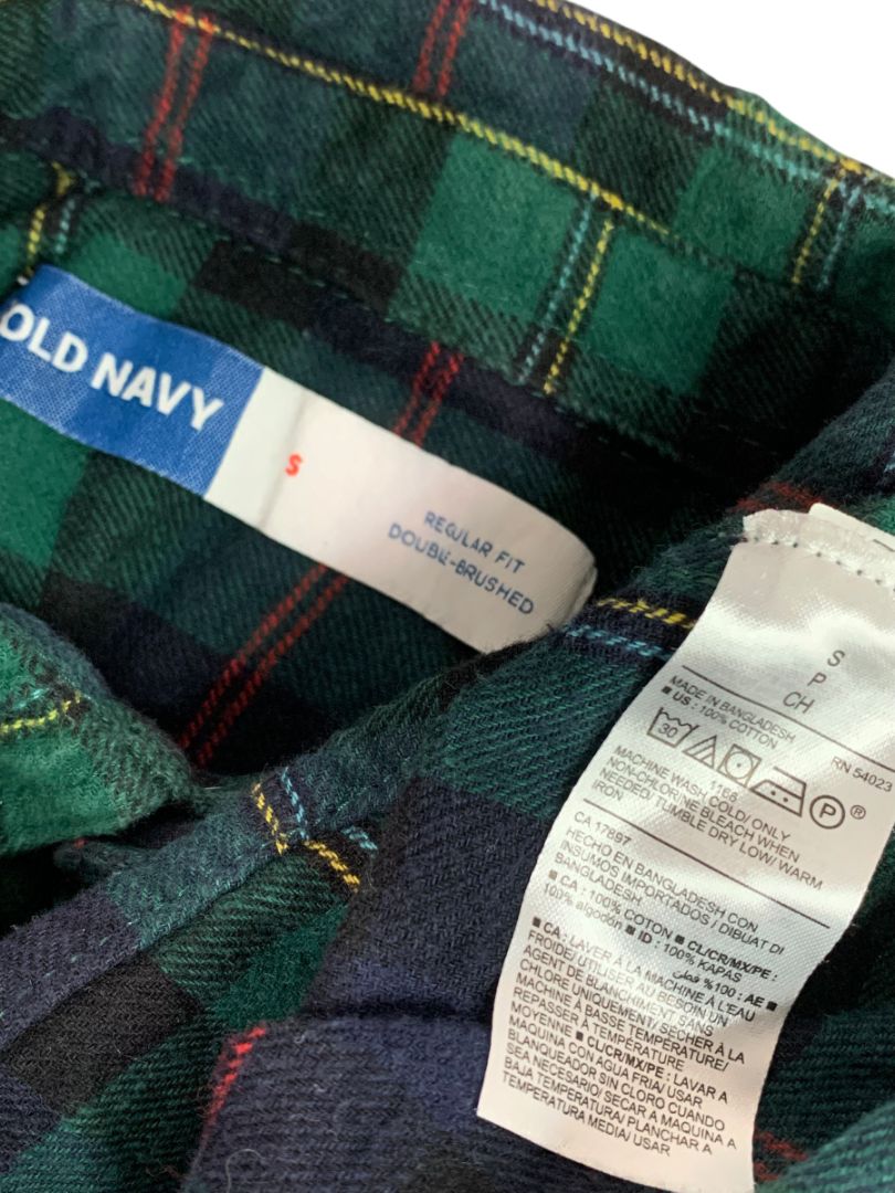 Small Old Navy Mens Regular Fit Double Brushed Green Plaid Flannel Shirt