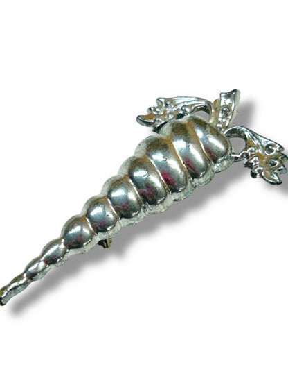 Vintage Silvertone Swirled Carrot Brooch 2.5" Gardener Gift