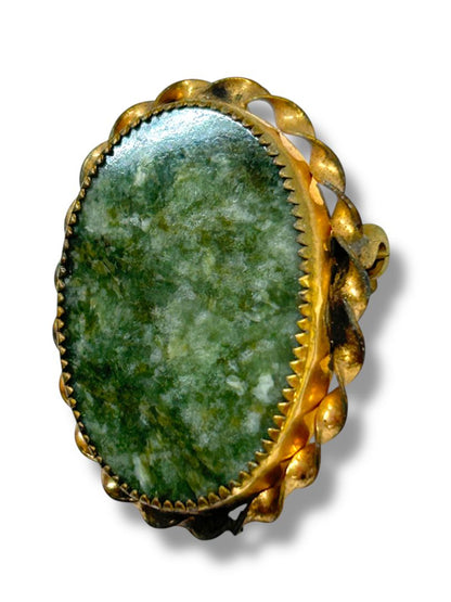 Vintage Green Agate Brooch Pin Pendant Goldtone Setting 1.2"