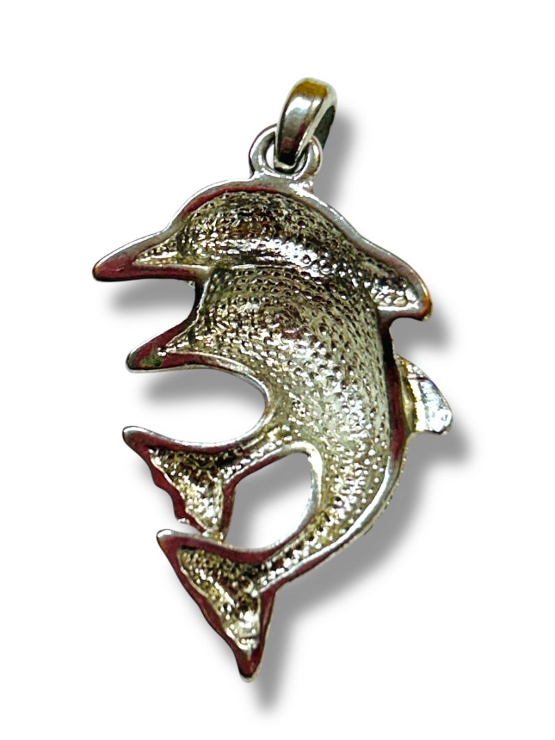 Silvertone Purple Dolphins Jumping Pendant for Necklace 1.5"