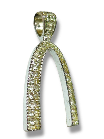 Silvertone Wishbone Pendant for Necklace Rhinestones 1"