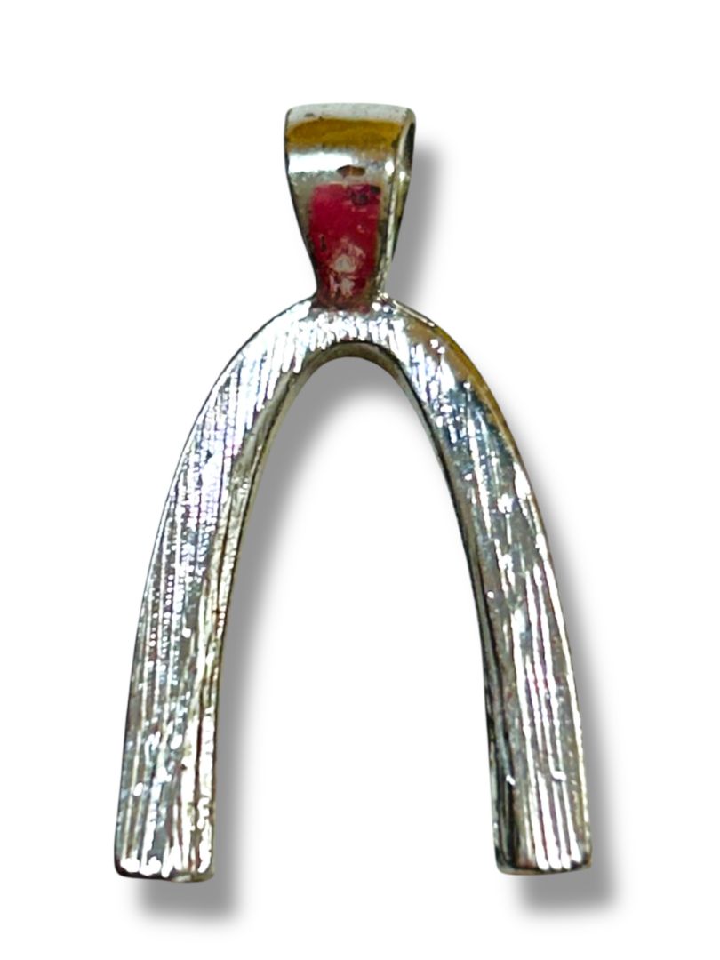 Silvertone Wishbone Pendant for Necklace Rhinestones 1"