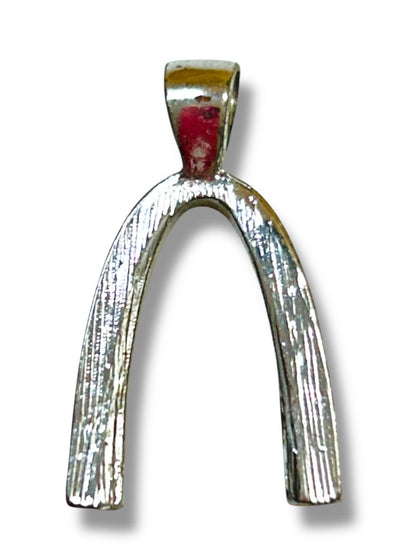 Silvertone Wishbone Pendant for Necklace Rhinestones 1"