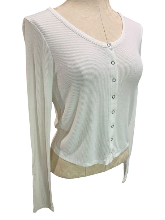 Small American Eagle Soft & Sexy Womens Ribbed Snap Up Ribbed White