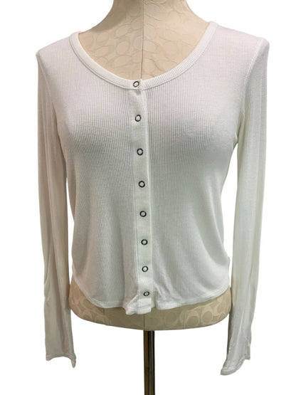 Small American Eagle Soft & Sexy Womens Ribbed Snap Up Ribbed White
