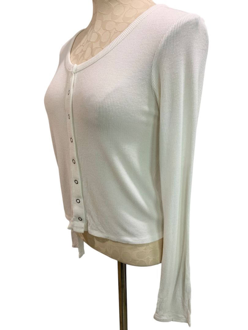 Small American Eagle Soft & Sexy Womens Ribbed Snap Up Ribbed White