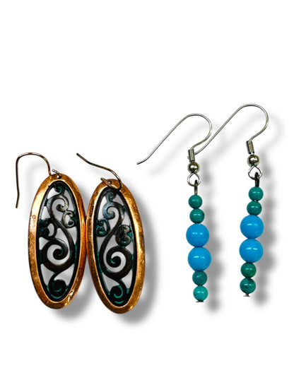 Lot of 2 Pair Earrings Drop Dangle Pierced 1.5-1.75" Fishhook