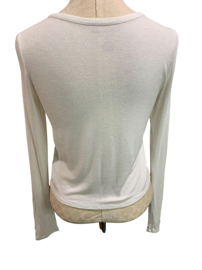 Small American Eagle Soft & Sexy Womens Ribbed Snap Up Ribbed White