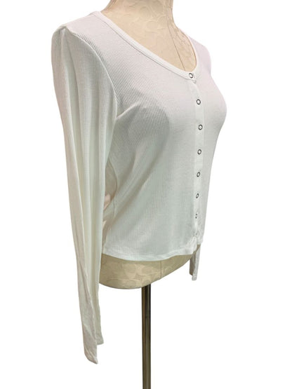 Small American Eagle Soft & Sexy Womens Ribbed Snap Up Ribbed White