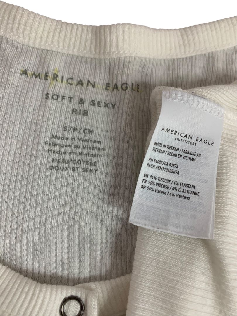 Small American Eagle Soft & Sexy Womens Ribbed Snap Up Ribbed White