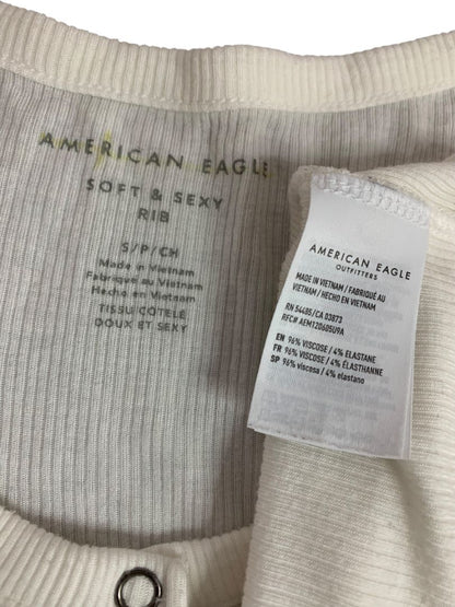 Small American Eagle Soft & Sexy Womens Ribbed Snap Up Ribbed White