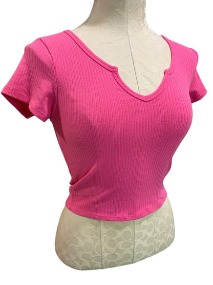 Small Bozzolo Womens Hot Pink Ribbed Cropped Tshirt